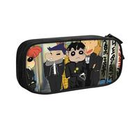 YINGD Creyon Shin-chan Pencil Case Multi-Functional Storage Bag - 2 Zipper Compartments & 8 Slots (Ideal for Daily Use)