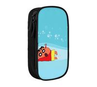 YINGD Creyon Shin-chan Pencil Case with 3 Mesh Dividers - Portable Zipper Bag for Stationery, Jewelry, Earphones (Polyester)