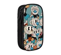 YINGD Cuphead Mugman Pencil Case Large Capacity Double-Layer Pen Bag School Stationery Pouch Organizer Office Supplies Pencase for Kids Adult