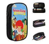 YINGD Curious George Kids Cartoon Anime Monkey Pen Box Double Layer Large-Capacity for School Pencil Bag Gift