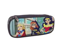 YINGD DC Super Hero Girls Pencil Case Durable PU Leather Pen Case with Multi-Pockets for Artists & Students