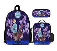 YINGD Demon Slayer Backpack 3 Piece Set Laptop Backpack with Pencil Case Lunch Bag Combination