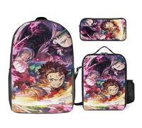 YINGD Demon Slayer Backpack Set Cartoon Backpacks with Pencil Case & Lunch Bag Lunch Box Lightweight Travel Casual Daypack School Supplies