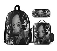 YINGD Demon Slayer Nezuko Backpack 3 Piece Set Laptop Backpack with Pencil Case Lunch Bag Combination