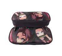 YINGD Demon Slayer Pencil Case Multi-Purpose Brown Leather Bag for Stationery & Cosmetics