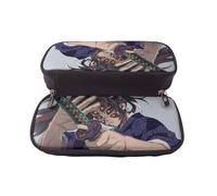 YINGD Demon Slayer Pencil Case Versatile Brown Leather Pen Bag with Multi-Pocket Design