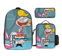 YINGD Dexter's Laboratory Backpack 3 Piece Collection Bookbag Insulated Lunch Box and Pen Pouch