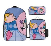 YINGD Dexter's Laboratory Backpack Learning Lab Bookbag with Science-Themed Lunch and Pen Set