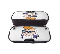 YINGD Dexter's Laboratory Pencil Case Water-Resistant Brown Pen Pouch with Secure Zipper & Elastic Straps