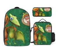 YINGD Dinosaur Train Backpack 3 in 1 Bundle Durable Daypack Food Pouch and Pencil Organizer for All