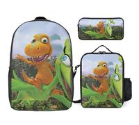 YINGD Dinosaur Train Backpack 3 in 1 Bundle School Backpack with Lunch Boxes and Pencil Bag for Daily Use and Travel
