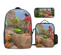 YINGD Dinosaur Train Backpack Kit 17 Inch Daypack with Insulated Lunch Pouch and Multi Compartment Pencil Case