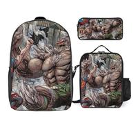 YINGD Doomsday Powers Backpack 3 PCS Collection Bookbag Lunch Carrier and Stationery Holder for Students