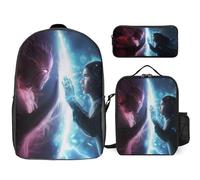 YINGD Doomsday Powers Backpack 3 PCS School Must Haves Bookbag Lunch Box and Pen Bag for Boys and Girls