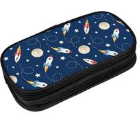YINGD Double Layer Pencil Case Rockin Space Durable Black Pencil Case Large Capacity Stationery Storage Box for Girls Boys