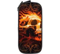 YINGD Double Layer Pencil Case Skull Soul Fire Pattern Durable Black Pencil Case Large Capacity Stationery Storage Box for Girls Boys