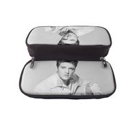 YINGD Elvis Presley Pencil Case Durable PU Leather Pen Bag with Multi-Pockets for Office Supplies