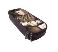 YINGD Elvis Presley Pencil Case Premium Brown Leather Pen Organizer with Zipper for School Office Travel