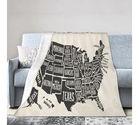 YINGD Fleece Blanket American Map of United States America Names Black and White USA Geographic Themes Throw Blanket for Couch Bed,Soft Fuzzy Warm 125CM X 100CM