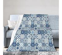 YINGD Fleece Blanket Portuguese Historical Mixed Azulejo Mosaic Tiles with Moroccan Ceramic Motifs Print Throw Blanket for Couch Bed Sof 125CM X 100CM
