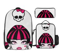 YINGD Fun Monster High Draculaura Backpack 17 Inch Large Bookbag Plus Insulated Food Pouch and Pen Organizer