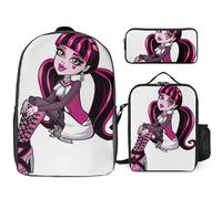 YINGD Fun Monster High Draculaura Backpack 3 in 1 Bundle Durable Daypack Food Pouch and Pencil Organizer for All