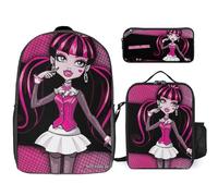 YINGD Fun Monster High Draculaura Backpack 3 in 1 Combo Spacious Bookbag Food Carrier and Multi Pocket Pen Case for All Ages