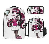 YINGD Fun Monster High Draculaura Backpack 3 in 1 Kit Large Daypack Food Carrier and Stationery Case for Students