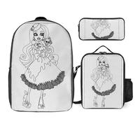 YINGD Fun Monster High Draculaura Backpack Three in One Set Spacious Daypack Food Carrier and Stationery Pouch for School
