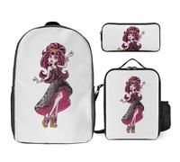 YINGD Fun Monster High Draculaura Backpack Trio Combo Durable Bookbag Insulated Food Carrier and Stationery Organizer