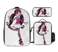 YINGD Fun Monster High Draculaura Backpack Trio Set Lightweight Bookbag Food Carrier and Stationery Organizer