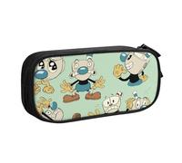YINGD Funny Cuphead Mugman Pencil Case Large Capacity Doublelayer Pen Bag School Stationery Pouch Pencil case Supplies Pencase ds