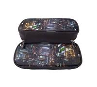 YINGD Future City Shadow War Pencil Case Durable Brown Leather Zip Case for Stationery Protection