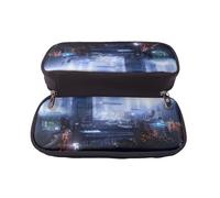 YINGD Future City Shadow War Pencil Case Lightweight Brown Leather Pouch for Easy Storage