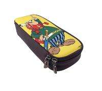 YINGD Gaul Hero Asterix Pencil Case Stylish Brown Leather Zipper Pouch for Students Artists Professionals