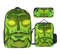 YINGD Green Lantern The Animated Series Backpack Study Wizard System Magical Bookbag with Enchanted Lunch Kit