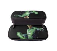 YINGD Green Lantern The Animated Series Pencil Case PU Leather Zippered Pouch with Elastic Loops for Secure Stationery Storage
