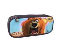 YINGD Grizzly and The Lemmings Pencil Case Durable Brown PU Leather Pouch for Pens & Accessories