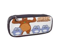 YINGD Grizzly and The Lemmings Pencil Case Durable Leather Pen Organizer with Elastic Bands & Zipper