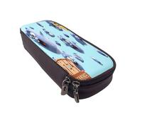 YINGD Grizzly and The Lemmings Pencil Case Versatile Brown PU Leather Organizer with Zipper & Elastic Loops