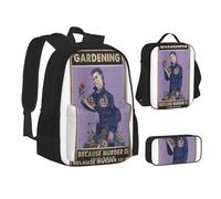 YINGD Haddonfield Tribune Michael Myers Return'S Newspaper Cartoon 3 PCS School Backpack Lightweight School Bookbag Lunchbox Pencil Bag Large Daypack