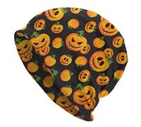 YINGD Halloween Pumpkins Beanie Standard Closed Chemo Hat Csual Elastic Knitted Hats Baggy Slouchy Cap for Adults Women Men