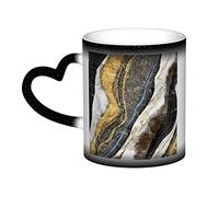 YINGD Heat Changing Sensitive Mug, Black Gold Blue Marble Texture 11 Oz Coffee Cup Magic Color Change Ceramic Tea Cup