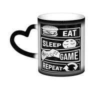 YINGD Heat Changing Sensitive Mug, Eat Sleep Game Repeat 11 Oz Coffee Cup Magic Color Change Ceramic Tea Cup