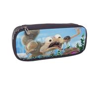 YINGD Ice Age Pencil Case Spacious Brown Leather Bag with Interior Pockets for Organization