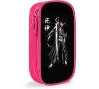 YINGD Ichigo Kurosaki Bleach Bankai Pencil Case Large Capacity Double Zipper Pencil Case for Office School Travel-Pink SAOE