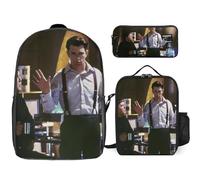 YINGD Inspector Gadget Backpack 3 Piece Kit Large Bookbag Convenient Lunch Boxes and Functional Pen Case