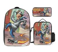 YINGD Inspector Gadget Backpack Combo 17 Inch Bookbag Snack Bag and Pencil Case for Kids and Adults