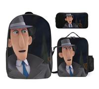 YINGD Inspector Gadget Backpack Scholar's Choice 17 Inch Academic Bag with Insulated Meal Pouch and Science Pen Holder