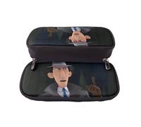 YINGD Inspector Gadget Pencil Case Stylish Brown Leather Zipper Pouch for Students Artists Professionals